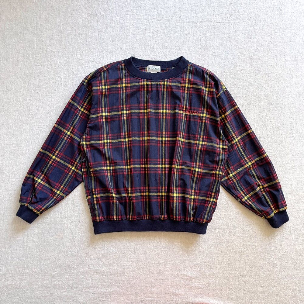 Vintage 90s Men's IZOD Tartan Plaid Crewneck Pullover Windbreaker Jacket Medium - Picture 3 of 6